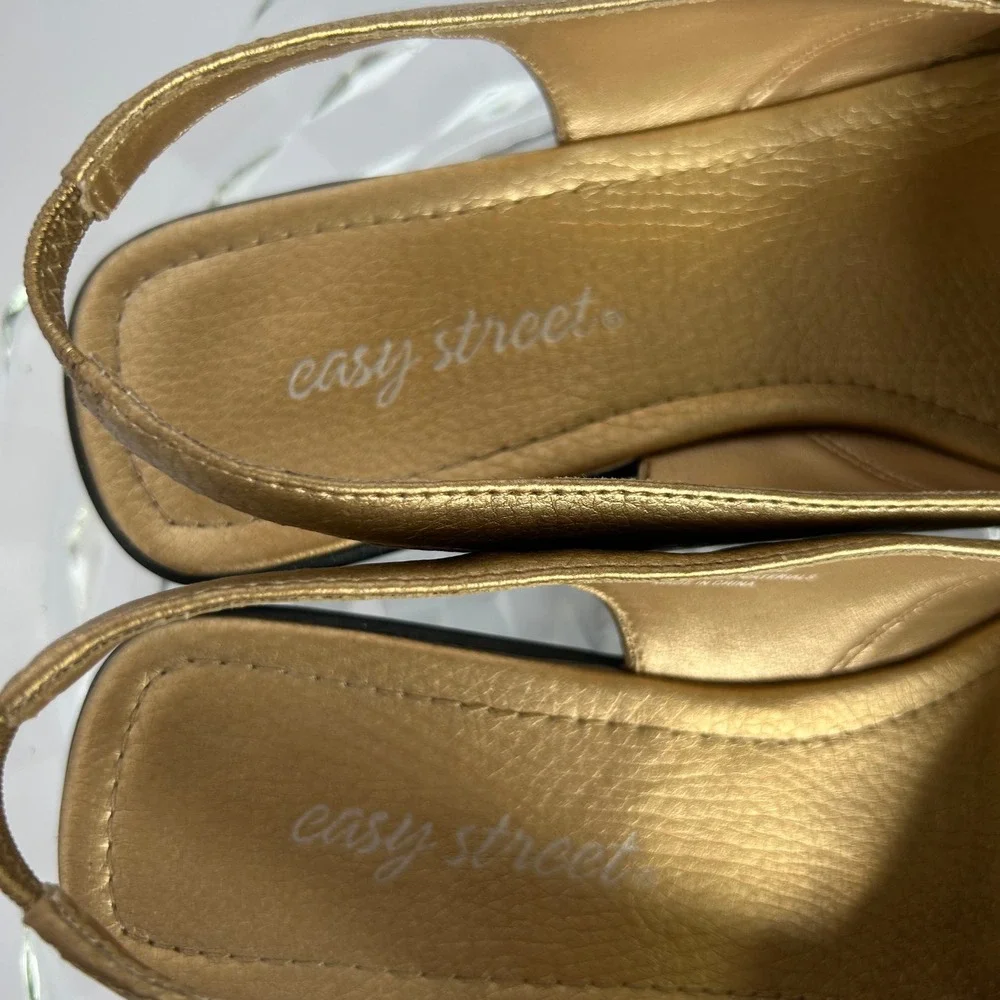 Easy‎ Street Gold Slingback Sandals Women's 9.5M Metallic Comfort Dress Shoes